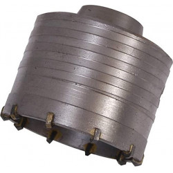 SCIE CLOCHE OU TREPAN 8 DENTS CARBURE POUR TRAVAUX LOURDS (BETON ARME) D: 100mm COUPE 100mm MAXI FOURNI SANS ARBRE ET SANS POINTE-PILOTE