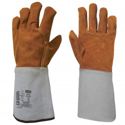 Paire gants soudeur taille 10 - croûte cuir molletonne couture