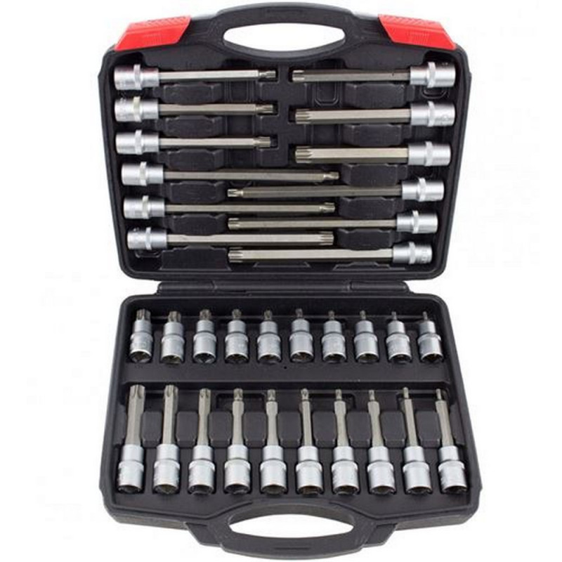 Coffret 32 douille embout torx T 20 - 70 longueur assortie carré 12