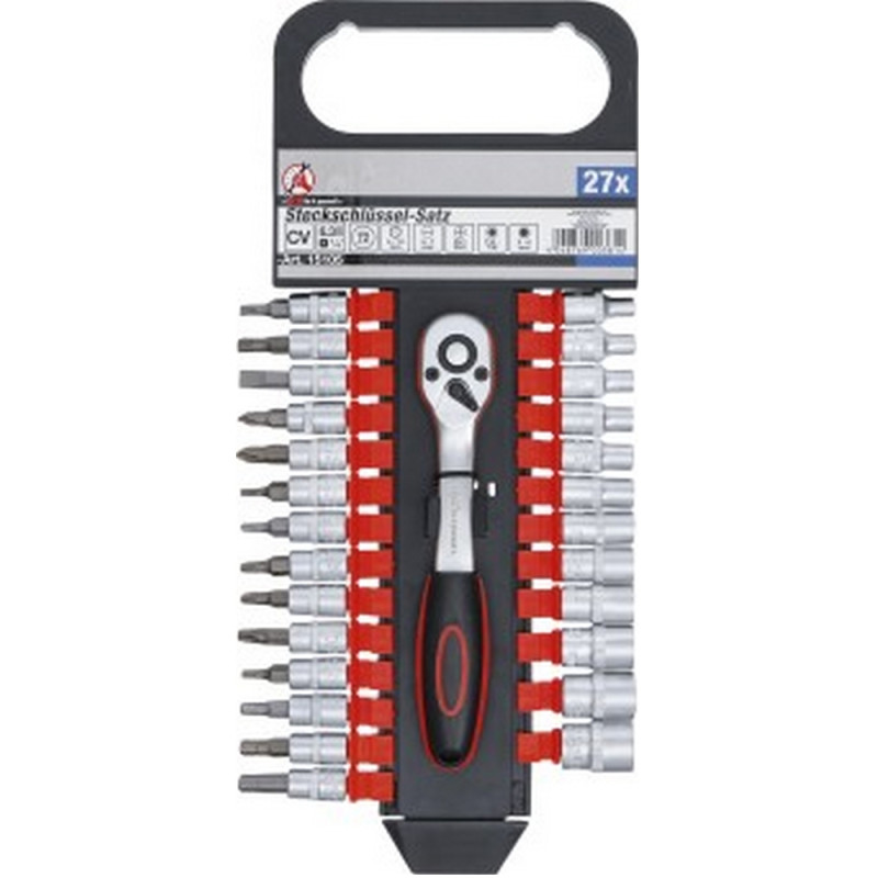 KIT 27 PIECES CLIQUET DOUILLES ET EMBOUTS CARRE DE 1/4 - SARLAT OUTILLAGE KIT 27 PIECES CLIQUET DOUILLES ET EMBOUTS CARRE DE 1/4 - SARLAT OUTILLAGE
