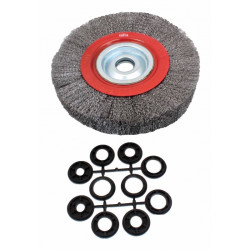 BROSSE CIRCULAIRE DE TOURET 250 mm AVEC 5 JEUX DE BAGUES D'ADAPTATION