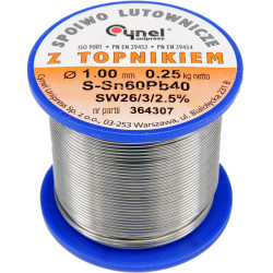 BOBINE DE FIL A SOUDER AVEC AME DECAPANTE 1mm 250 g étain 60% plomb 40%