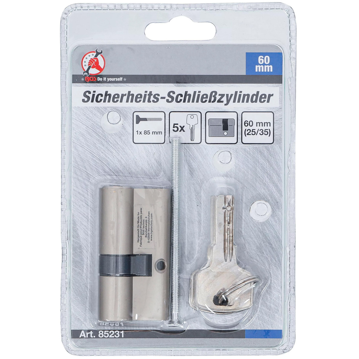 BGS Diy 85231 | Cylindre de serrures de sécurité | 60 mm | 25/35 mm