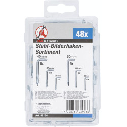 TOP PROMO ASSORTIMENT DE 48 CROCHETS A VISSER TABLEAU ACIER