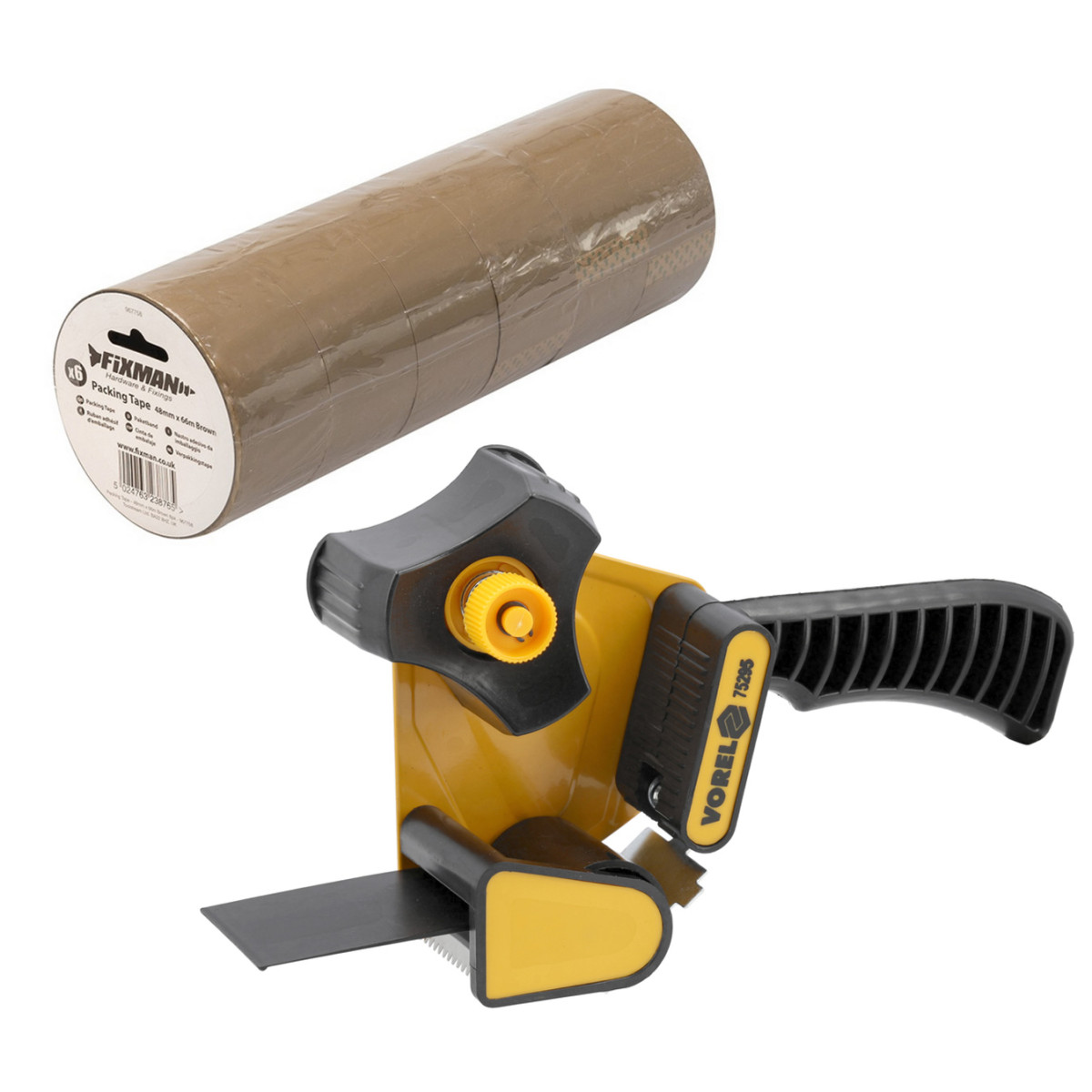 LOT DE 6 ROULEAUX ADHESIF EMBALLAGE MARRON AVEC 1 DEVIDOIR 48 mm X 66 mètres