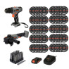 PACK PERCEUSE,MEULEUSE ANGLE SANS FIL125mm BATTERIE,CHARGEUR+50 DISQUES+EMBOUTS